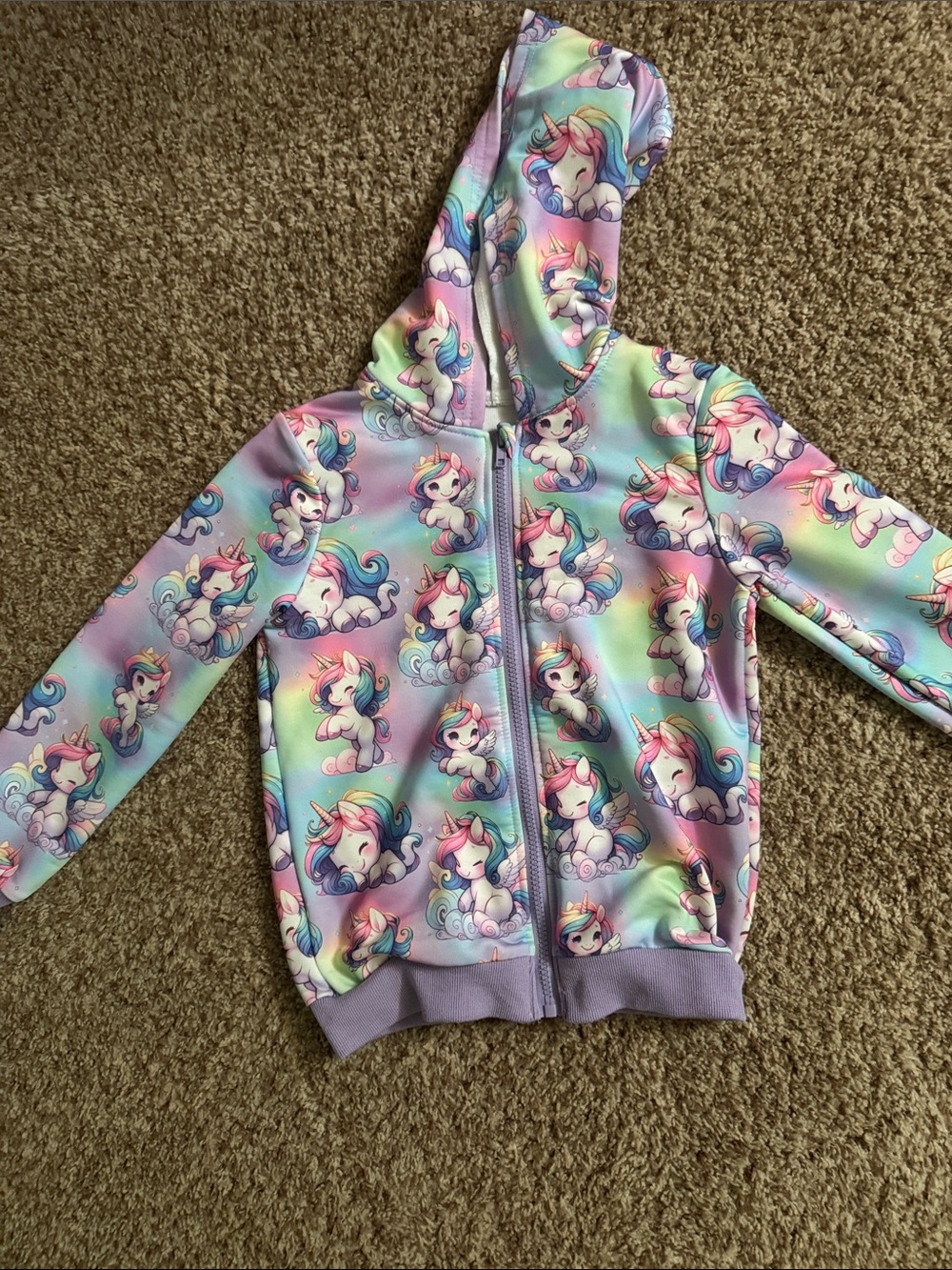 Kids Unicorn Zip-Up Hoodie - Pastel Rainbow